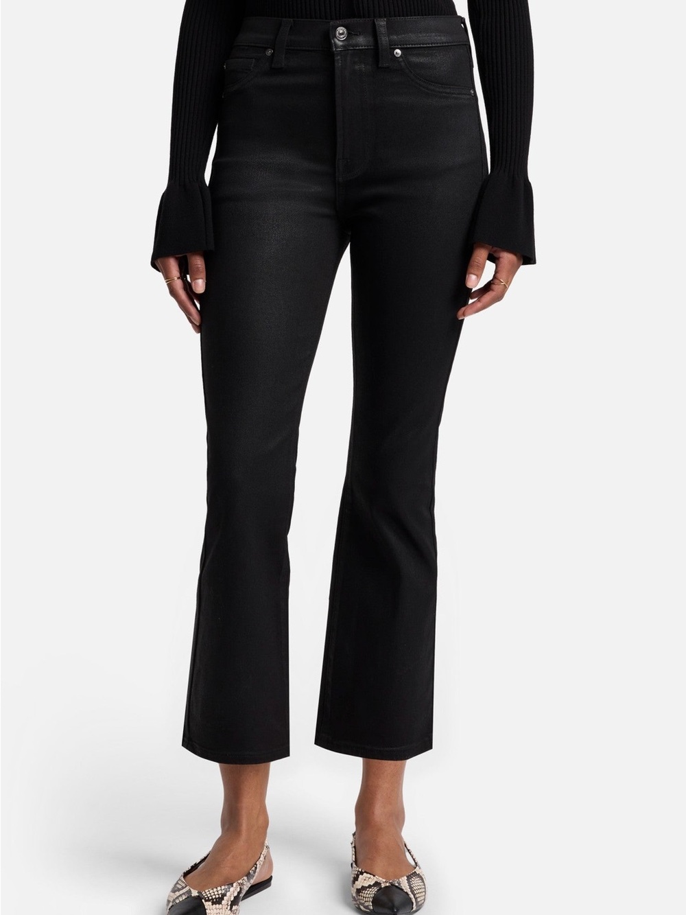 7 For All Mankind High-Waist Slim Kick Coated Jeans Black Sz 24 NWT - Picture 4 of 10